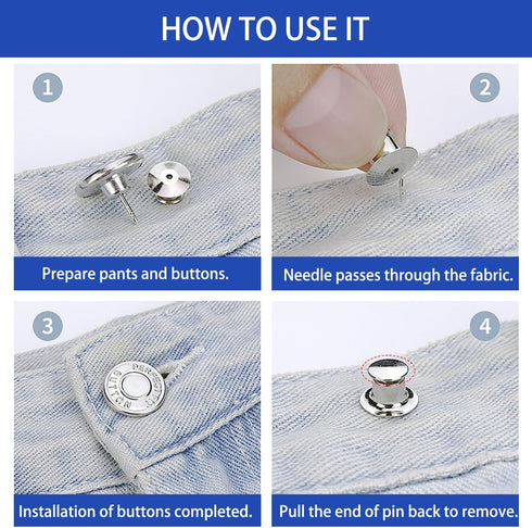 MUNAN 12 Sets Button Pins for Loose Jeans, No Sew No Tools Required Replacement Snap Buttons, Reusable and Removable Waist Adjustable Metal Pants ...