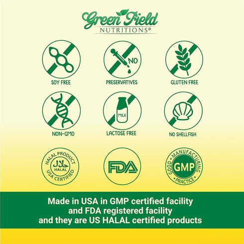 Greenfield Nutritions Halal Fish Oil 1000mg, 300mg Halal Omega 3, Small Wild Peruvian Fish Oil Halal Vitamins, EPA 180mg & DHA 120mg, Non-GMO, Glu...