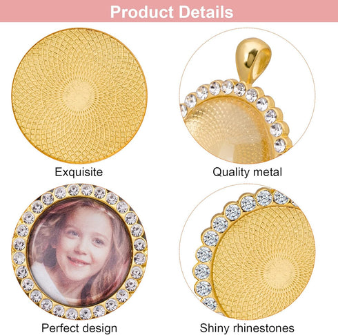 OIIKI 18pcs Rhinestone Round Shape Bezel Pendant Trays with Glass Cabochons and Lobster Clasps Chains Set, 3 Colors Necklace Kit for DIY Crafts Je...