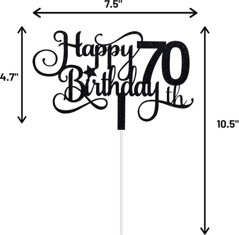 Black Glitter 70th Birthday Cake Topper, Happy 70th Birthday Cake Topper, 70th Birthday Party Decorations...