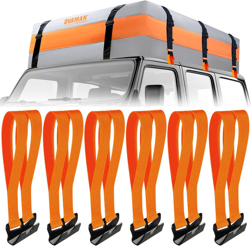 6 Rooftop Cargo Tie Down Hook Straps - Secure Any Car Roof Bag, Roof Rack Cargo Carrier, or Car Top Carrier, No Roof Rack Required, Compatible wit...