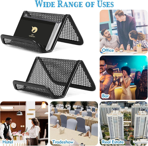2 Pcs Black Business Card Holder Desk, Wire Mesh Business Card Holder Display, Desktop Business Card Stand, Metal Business Card Display Holder for...