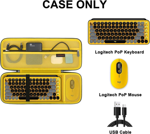 Canboc Hard Carrying Case for Logitech POP Keys Mechanical Wireless Keyboard and POP Wireless Mouse, Mesh Pocket fits Cables, USB Receiver, Spare ...