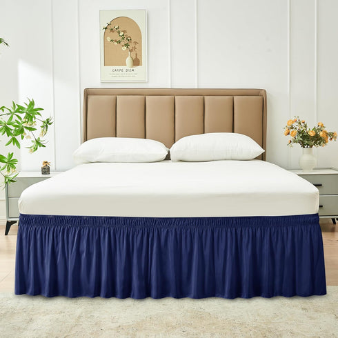 Biscaynebay Wrap Around Bed Skirts for Queen Beds 15" Drop, Navy Adjustable Elastic Dust Ruffles Easy Fit Wrinkle & Fade Resistant Silky Luxurious...
