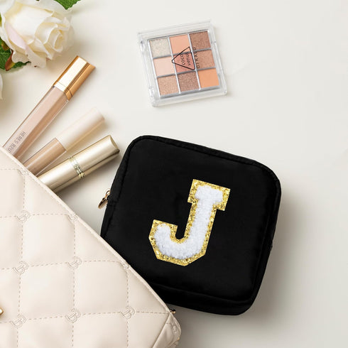 HBselect Graduation Gifts for Her Small Makeup Bag Personalized Initial Letter Mini Makeup Bags Nylon Chenille Letter Patch Cosmetic Bag Cute Wate...