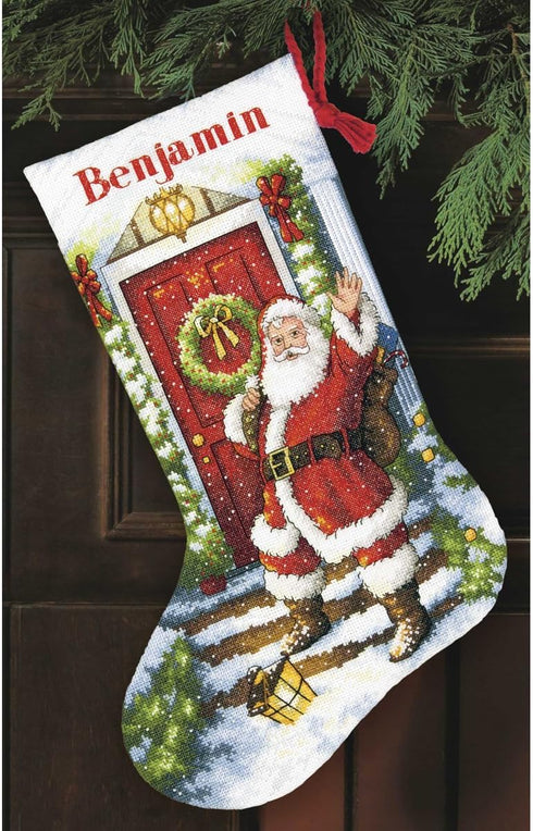 Dimensions Gold Collection Counted Cross Stitch 'Welcome Santa' Personalized Christmas Stocking Kit, 18 Count White Aida, 16''...