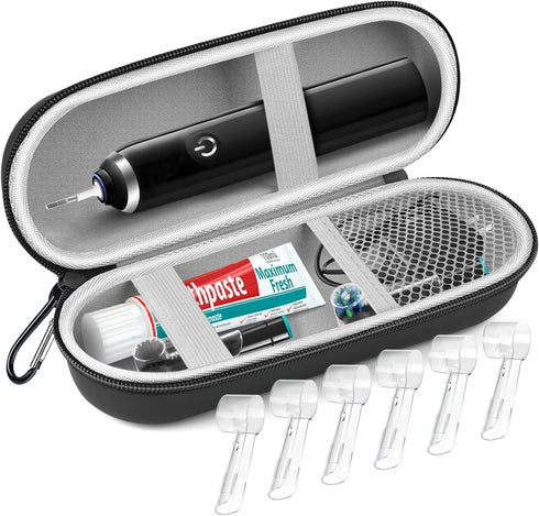 Electric Toothbrush Travel Case, Hard Storage Case with 6pcs Toothbrush Cover Caps, Fits for Oral-B/Oral-B Pro/Philips Sonicare Electric Toothbrus...