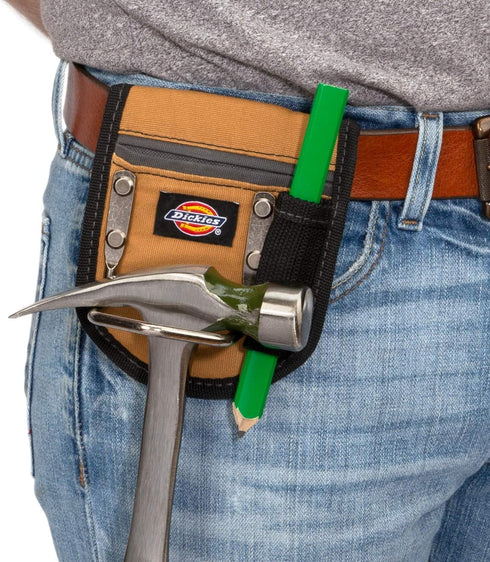 Dickies 2-Compartment Hammer Holder for Tool and Work Belts, Durable Canvas, Includes Tool Loop and Pocket, Fits up to 4.5-inch Belts, Tan/Grey...