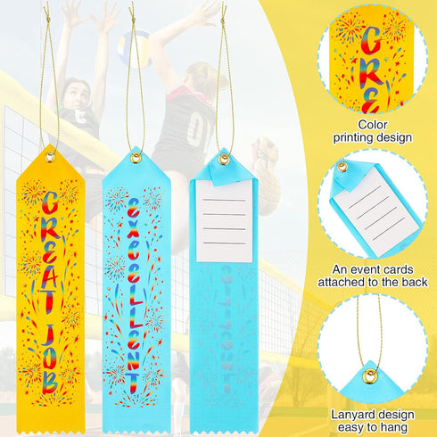 Award Ribbons Bulk Participant Ribbons for Prizes Fun Award Ribbons Honorable Mention Set with Event Card and Rope for Kids Competition Sports Eve...