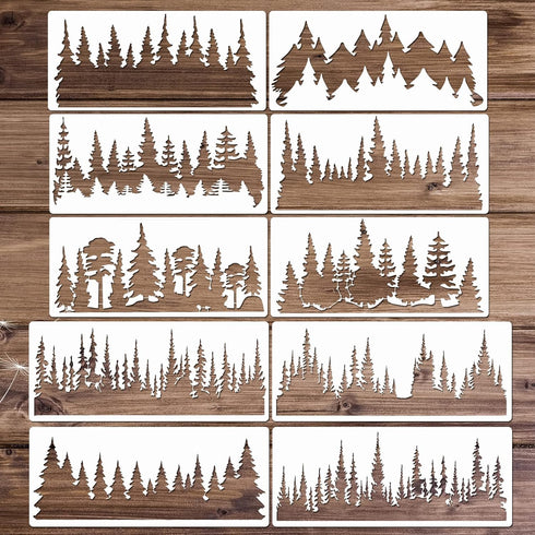 10 Pieces Pine Tree Stencils 14 x 6 inches Reusable Template Large Tree Stencil for Painting Wall Wood Window Furniture Fabric Canvas Home Décor...