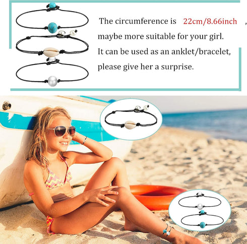 Honsny 12 PCS Beaded Anklet Bracelets for Women Adjustable Colorful Gold Anklet Bracelets Handmade Shell Ankle Bracelet Boho Summer Foot Jewelry f...