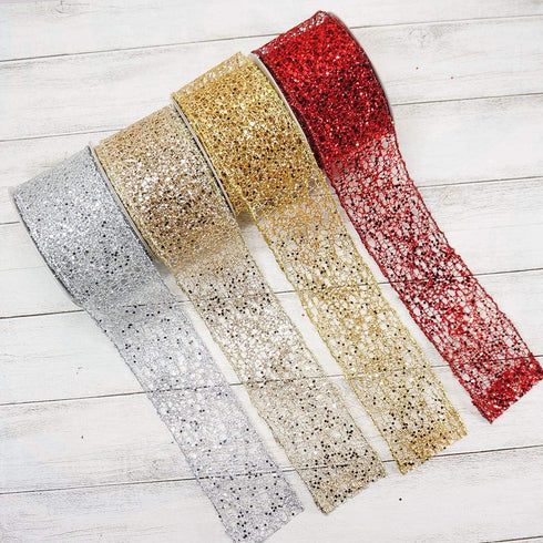 CT CRAFT LLC Sparkling Glitter Mesh Wired Ribbon 2.5" x 10 Yards Silver for Christmas Home Decor Bow Gift Wrapping DIY Crafts Wreath...