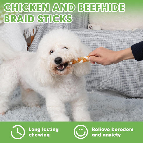 MON2SUN Dog Treats, 5 Inch Chicken and Rawhide Braids, Braided Rawhide Sticks Dog Chew Treats for Small Dogs, Teeth Cleaning and Long Lasting Dog ...