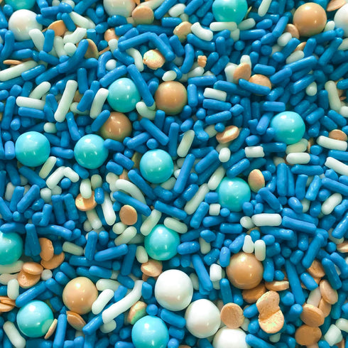 Shabby Elegant Chic Edible Confetti Sprinkles Cake Cookie Cupcake IceCream Donut Quins - 4oz (Blue Gold White)...