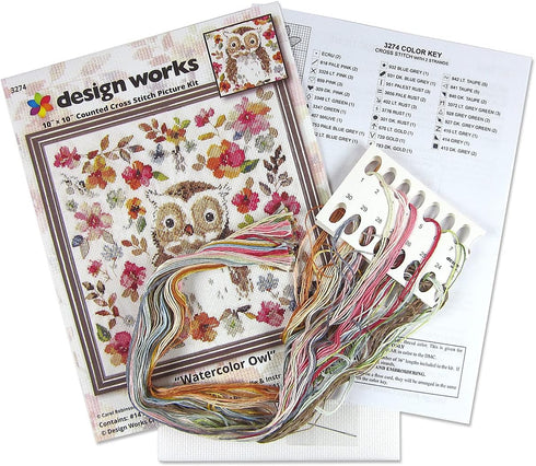 Design Works Crafts Watercolor Owl Counted Cross Stitch Kit, White...