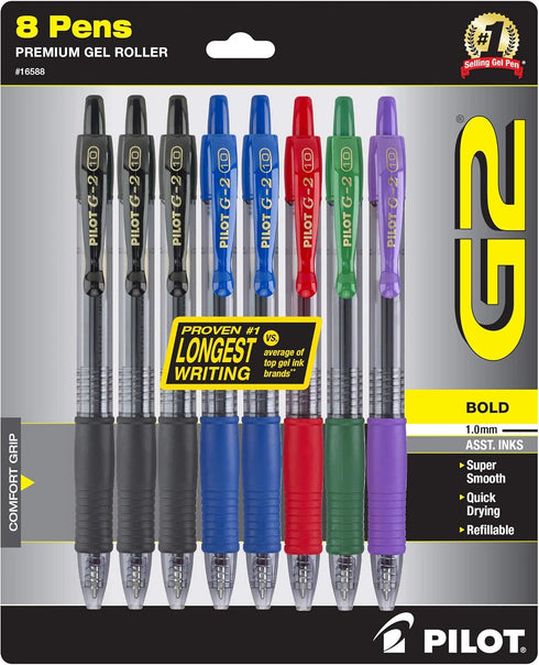 Pilot, G2 Premium Gel Roller Pens, Bold Point 1 mm, Pack of 8, Assorted Colors...