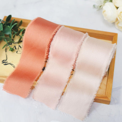 CT CRAFT LLC Frayed Satin Silk Ribbon 1.5" x 10 Yards x 3 Rolls Coral Dusty Coral Terracotta for Christmas Home Decor Gift Wrapping DIY Crafts Wed...