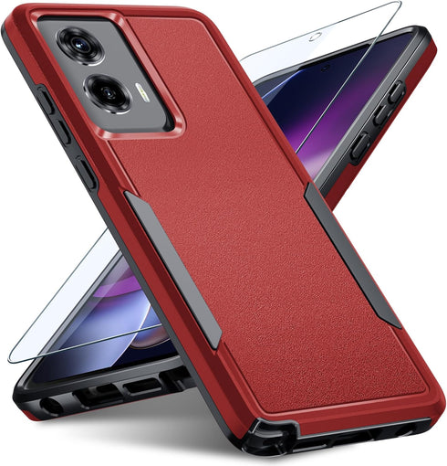 for Motorola Moto G Stylus 5G 2024 Case with Tempered Glass Screen Protector,Heavy Duty Rugged Shockproof Full Body Protective Cover,Red...