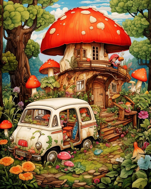 Tucocoo Magic Mushroom Paint by Numbers Forest House DIY Acrylic Painting Kit for Kids Adults Beginner DIY Acrylic Paint by Number Kits On Canvas ...
