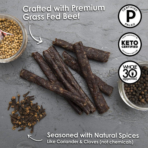 Ayoba Traditional Droewors Grass Fed Beef Paleo Sticks (4 Ounce, Pack of 1) - Keto Friendly, Air-Dried Beef Protein Snacks - Low Carb, Gluten Free...
