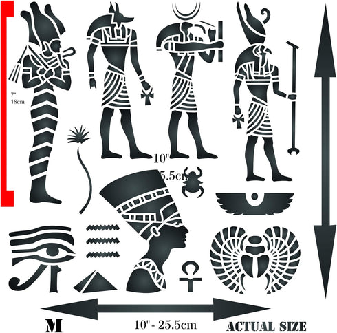 Egyptian Stencil, 10 x 10 inch (M) - Classic Egypt Symbol Hyroglyphics Stencils for Painting Template...