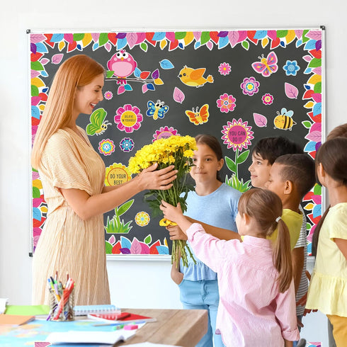 Bulletin Board Decorations Spring Flower Butterfly Affirmation Cutouts Hello Spring Bulletin Board Borders Set for Classroom School Office Decor T...