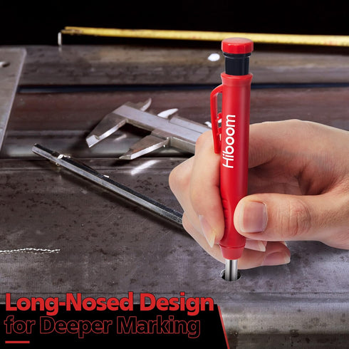 Hiboom Carpenters Pencil with12 Refills and Spring Loaded Nail Set Tool, Hammerless Nail Remover Hinge Pin Punch Set Deep Hole Marker Construction...