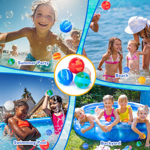 Reusable Water Balloons for Kids-12 PCS Refillable Water Ball Quick Fill Splash Balls for Summer Beach Toys Outdoor Activities Pool Toy for Boys G...