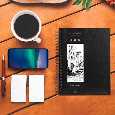 Artist’s Sketchbook Hardcover – 200GSM Very Thick Paper – Spiral Sketch Book for Drawing and Mixed Media – Sketch Pad, Art Book - 5.8 x 8.5, 40 Sh...