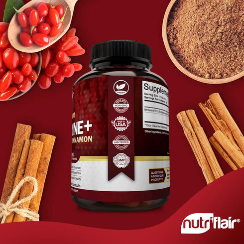 NutriFlair Premium Berberine HCL 1200mg, 120 Capsules - plus Pure True Ceylon Cinnamon, Berberine HCI Root Supplements Pills - immune system, heal...