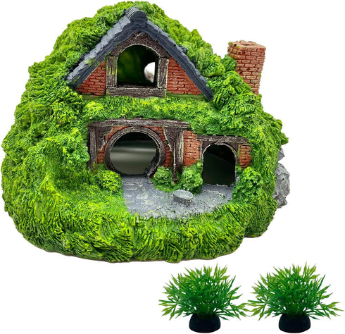 Tfwadmx Aquarium Decoration Hobbit House Resin Betta Hideout Cave Small Aquarium Decor Hollow Hole Shelter Fish Tank Hut Ornaments Mini Garden Lan...