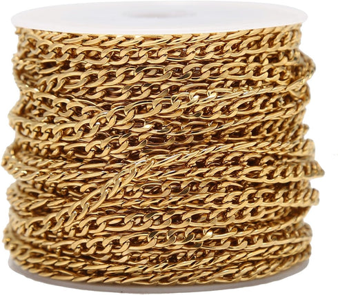 Shuaizhennuo Figaro Chain Link 32.8 Feet 304 Stainless Steel Bracelet Necklace Chain Spool in Bulk for DIY Men Women Jewelry Making with Lobster C...