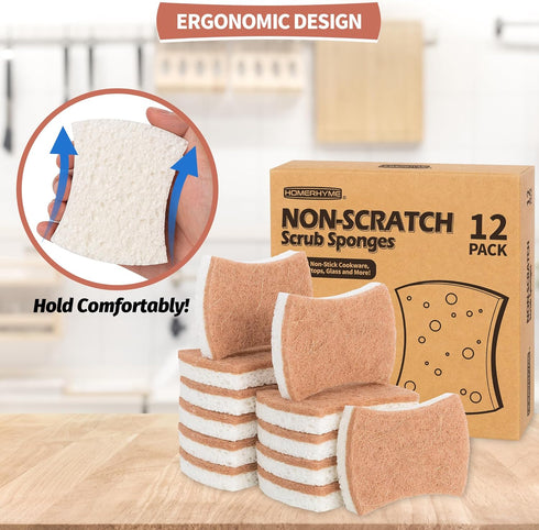 Natural Dish Sponge 12 Pack, Non-Scratch Scrub Sponge, Eco-Friendly Multipurpose Kitchen Cellulose Sponge, Biodegradable Odor-less Dual-Sided Spon...