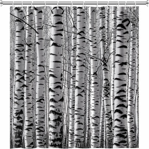 Birch Trees Shower Curtain Forest Mottled Trunk Tree Branch Outdoors Nature Theme Winter Rustic Landscape Bathroom Accessories Set with Hooks 70Wx...