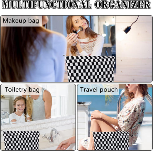 Checkered Makeup Bag for Women Large Capacity Black Travel Cosmetic Bag Set Makeup Pouch for Purse Zipper Toiletry Organizer Cute Y2K Aesthetic Tr...