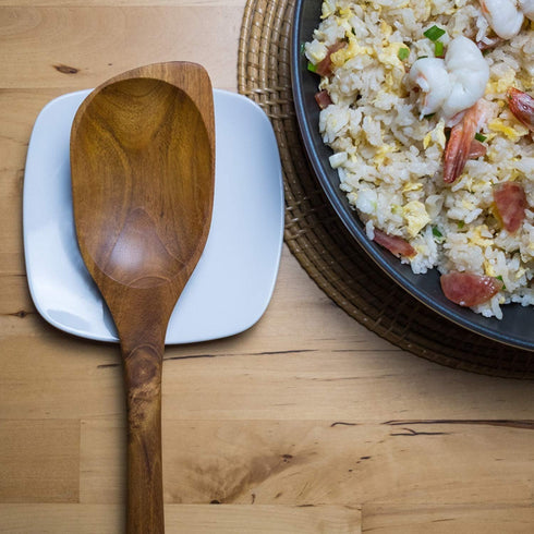 FAAY Teak Wooden Utensils, Healthy Spoon and Spatula Handcraft from High Moist-Resistance Teakwood for Non Stick Cookware (Corner Spoon - Right Ha...