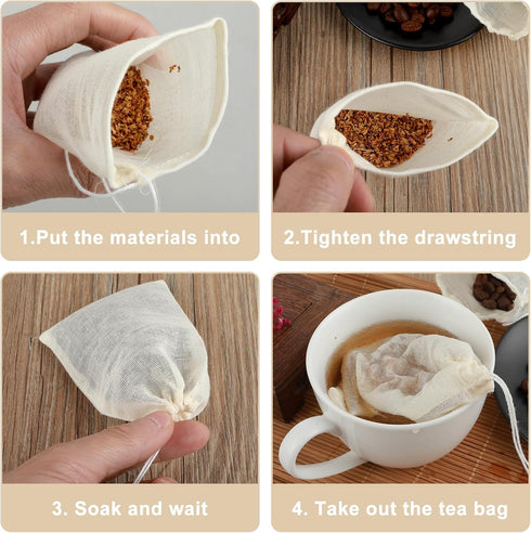 20PCS Spice Bags for Cooking Soup Herb Bags for Cooking Soup Muslin Tea Bags with Drawstring, Reusable Tea Bags for Loose Tea Bags, Coffee Bags, S...