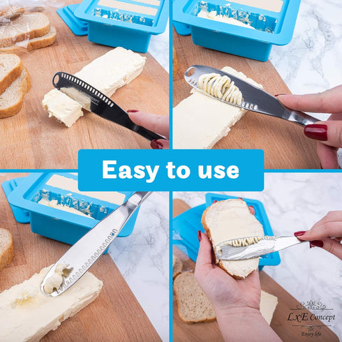 Butter Mold and Stainless Steel Spreader - Silicone Tray Container With Lid, 4 Stick Forms for Making Herb Butter, Candles, Baking Cookies - Round...
