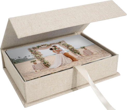 Photo Storage Box 4x6, Linen Photo Box, Memory Box Perfect to Store Your Photo, Pictures, Certificates, Scrapbooking Supplies, Keepsakes and Jewel...