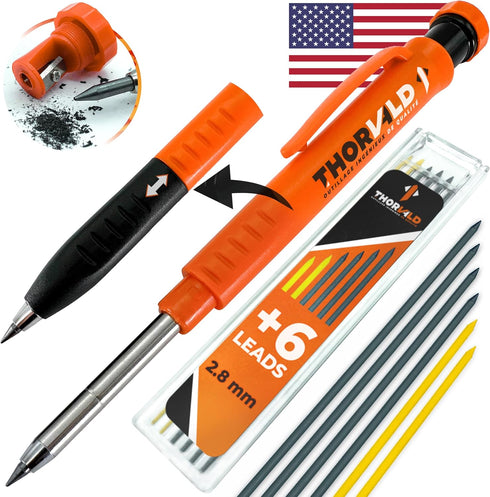THORVALD New 2-in-1 Carpenter Pencils with Finger Grip for Carpenter (Incl. 7 Leads + Sharpener) Solid Mechanical Pencils with Fine Point/Best Mar...
