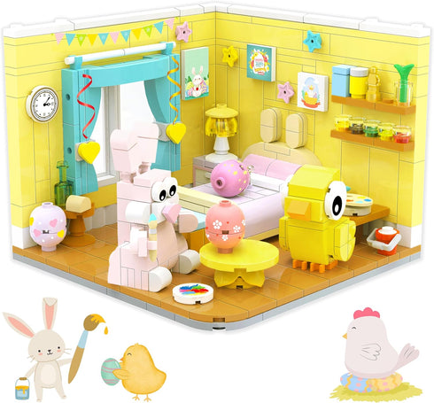 Easter Friends House Building Blocks Kit - 417 Pcs Easter Bunny Easter Toys Building Sets , Easter Basket Stuffers Easter Egg Fillers Building Toy...