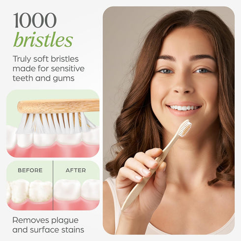 Bamboo Toothbrushes 10 Pack - BPA Free Soft Bristles Toothbrushes, Eco-Friendly, Natural Wooden Toothbrush...