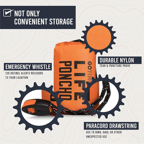Go Time Gear Emergency Survival Life Poncho 2 Pack - Thermal Use in Camping, Survival Gear - Includes Whistle & Paracord...