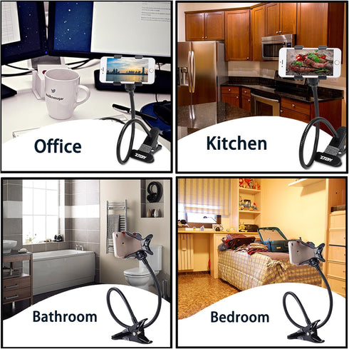 ZTON Metal-Enhanced Cell Phone Holder, Mobile Phone Stand, Lazy Bracket, Flexible Long Arms Clip Mount for iPhone, LG, etc.in Office Bedroom Deskt...