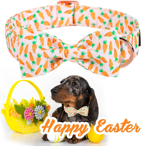 Unique style paws Easter Day Dog Collar with Bow Carrot Pet Collar Best Gift for Small Medium Large Boys Girls-M...