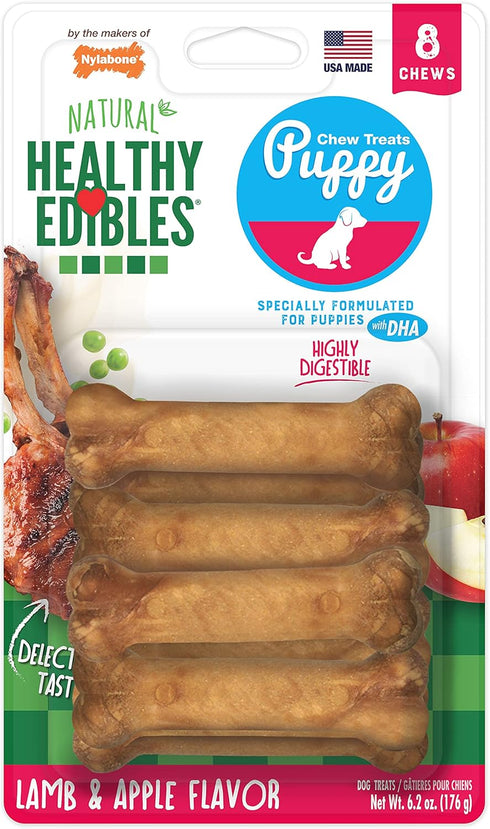 Nylabone Healthy Edibles Natural Puppy Chews Long Lasting Lamb & Apple Flavor Treats for Puppies, X-Small/Petite (8 Count)...