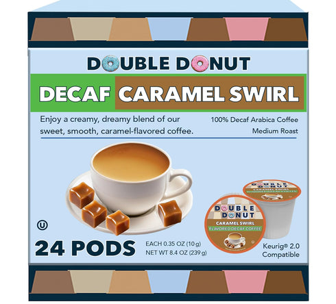 Caramel Swirl Medium Roast Decaf Flavored Coffee Pods for Keurig K Cups Makers from Double Donut, 24 Capsules...
