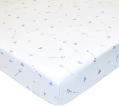 American Baby Company Fitted Crib Sheet 28" x 52", Soft Breathable Neutral 100% Cotton Jersey Sheet, Silver Blue Arrow, for Boys and Girls, Fits C...