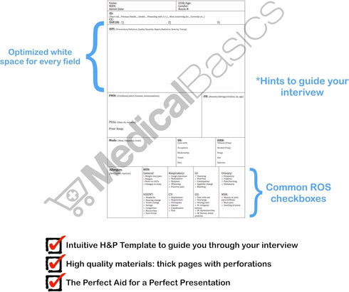 H&P notebook - Medical History and Physical notebook, 100 medical templates with perforations...