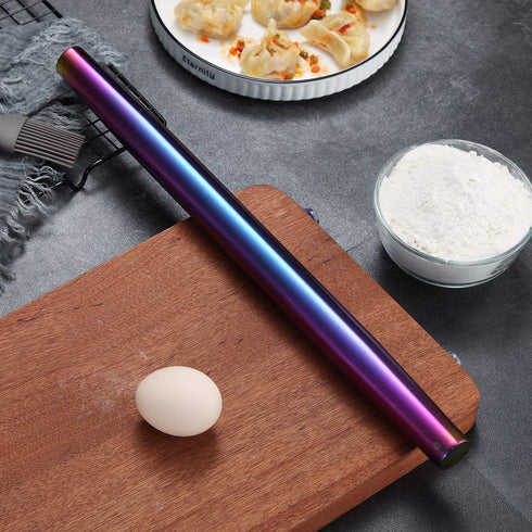 Berglander Rainbow Rolling Pin, 16.7 Inches Stainless Steel Colorful Matte Finish With Rainbow Titanium Plating Rolling Pin For Baking Pizza Dough...